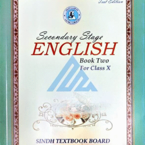 Class 10 English Book Two by Sindh Textbook Board with green border and decorative design on the cover.