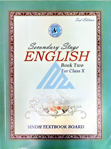 Class 10 English Book Two by Sindh Textbook Board with green border and decorative design on the cover.