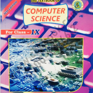 "Cover of the Computer Science textbook for Class IX by Sindh Textbook Board, featuring a circuit board image and colorful keyboard background."